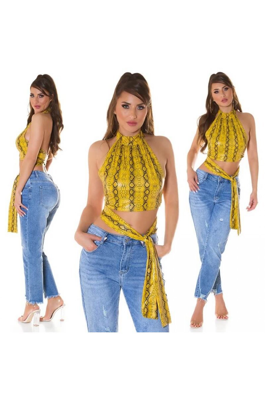 Crop top dama snake galben cu guler inalt Valerie Crop top dama snake galben cu guler inalt Valerie 5 - jojofashion.ro
