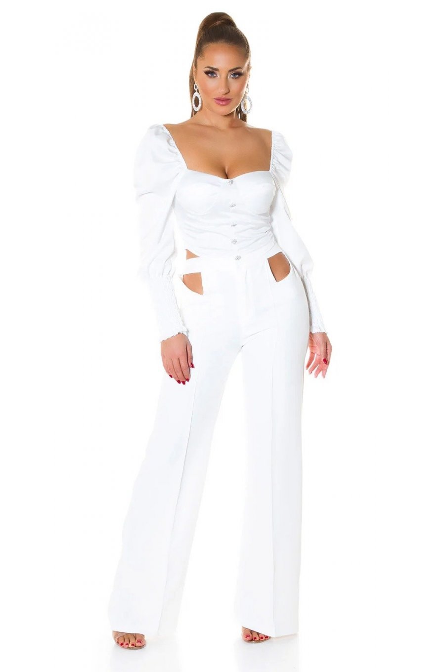 Crop top dama elegant tip corset satin alb Moura 3 - jojofashion.ro