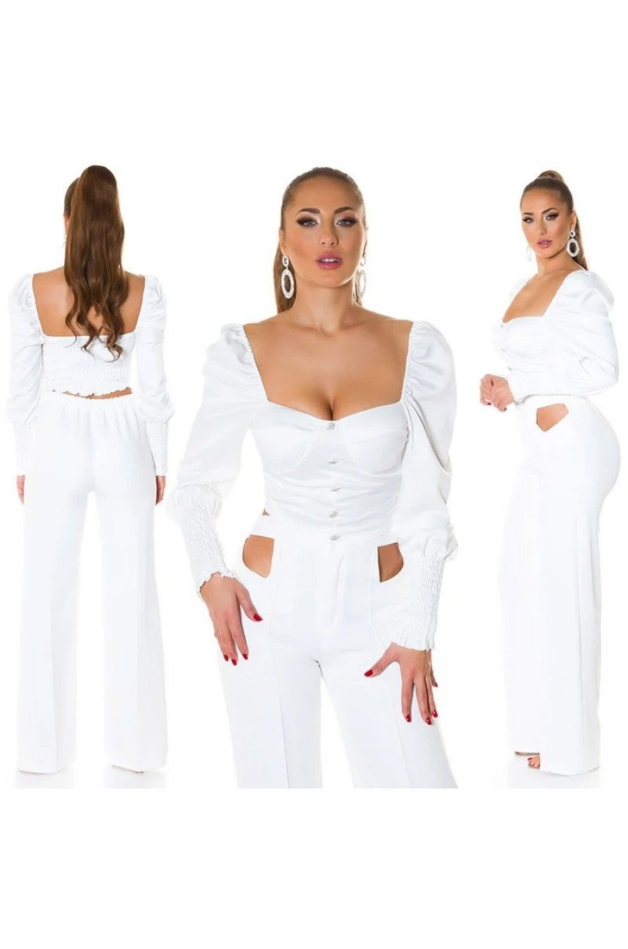 Crop top dama elegant tip corset satin alb Moura 4 - jojofashion.ro