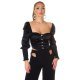 Crop top dama elegant tip corset satin negru Moura 2 - jojofashion.ro
