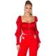Crop top dama elegant tip corset satin rosu Moura 2 - jojofashion.ro