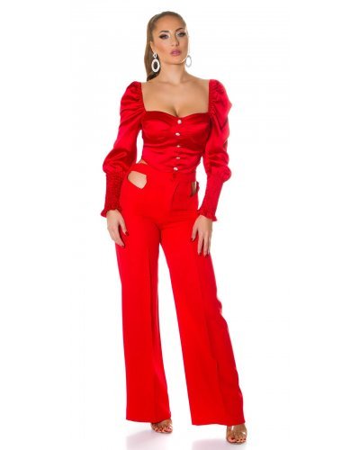Tinuta, rosie, cu top din satin, Moura Tinute de club, Tinuta, rosie, cu top din satin, Moura - jojofashion.ro