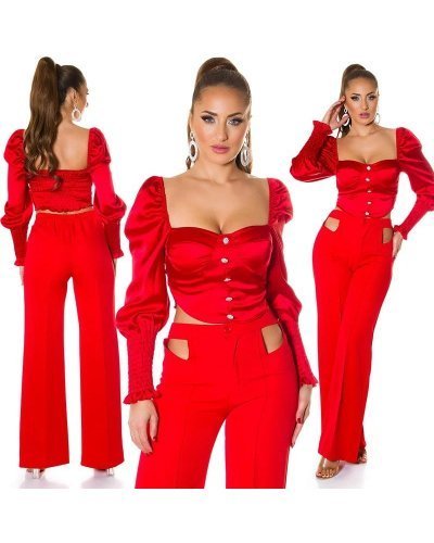 Tinuta, rosie, cu top din satin, Moura Tinute de club, Tinuta, rosie, cu top din satin, Moura - jojofashion.ro