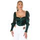 Crop top dama elegant tip corset satin verde smarald Moura 2 - jojofashion.ro