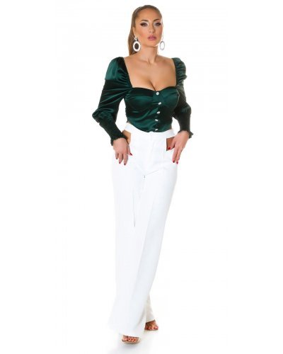 Topuri, Top crop dama elegant tip corset satin verde smarald Moura - jojofashion.ro