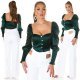Crop top dama elegant tip corset satin verde smarald Moura 5 - jojofashion.ro