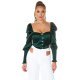 Crop top dama elegant tip corset satin verde smarald Moura 6 - jojofashion.ro