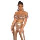 Crop top dama latex auriu incretit cu umeri goi Defne Crop top dama latex auriu incretit cu umeri goi Defne 2 - jojofashion.ro