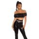 Crop top dama latex negru incretit cu umeri goi Defne Crop top dama latex negru incretit cu umeri goi Defne 2 - jojofashion.ro