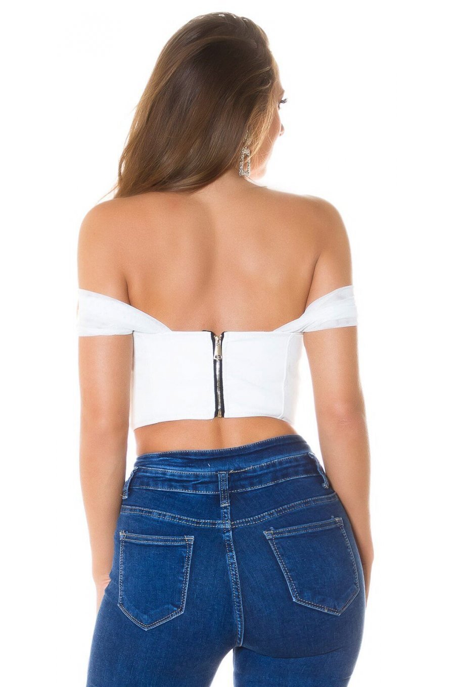 Crop top dama piele eco tip corset alb Mayla 2 - jojofashion.ro