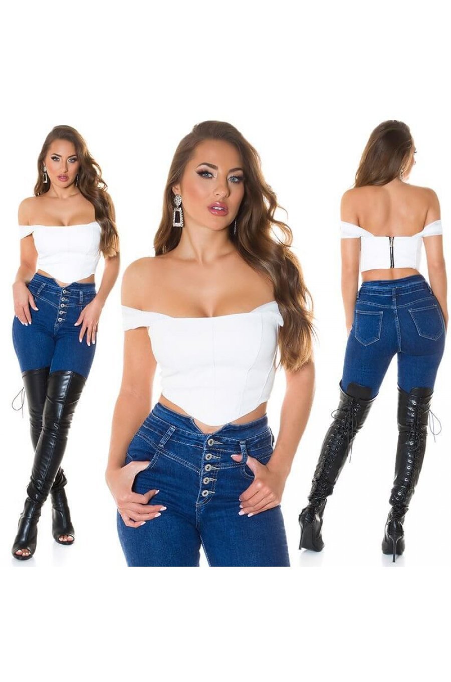 Crop top dama piele eco tip corset alb Mayla 5 - jojofashion.ro