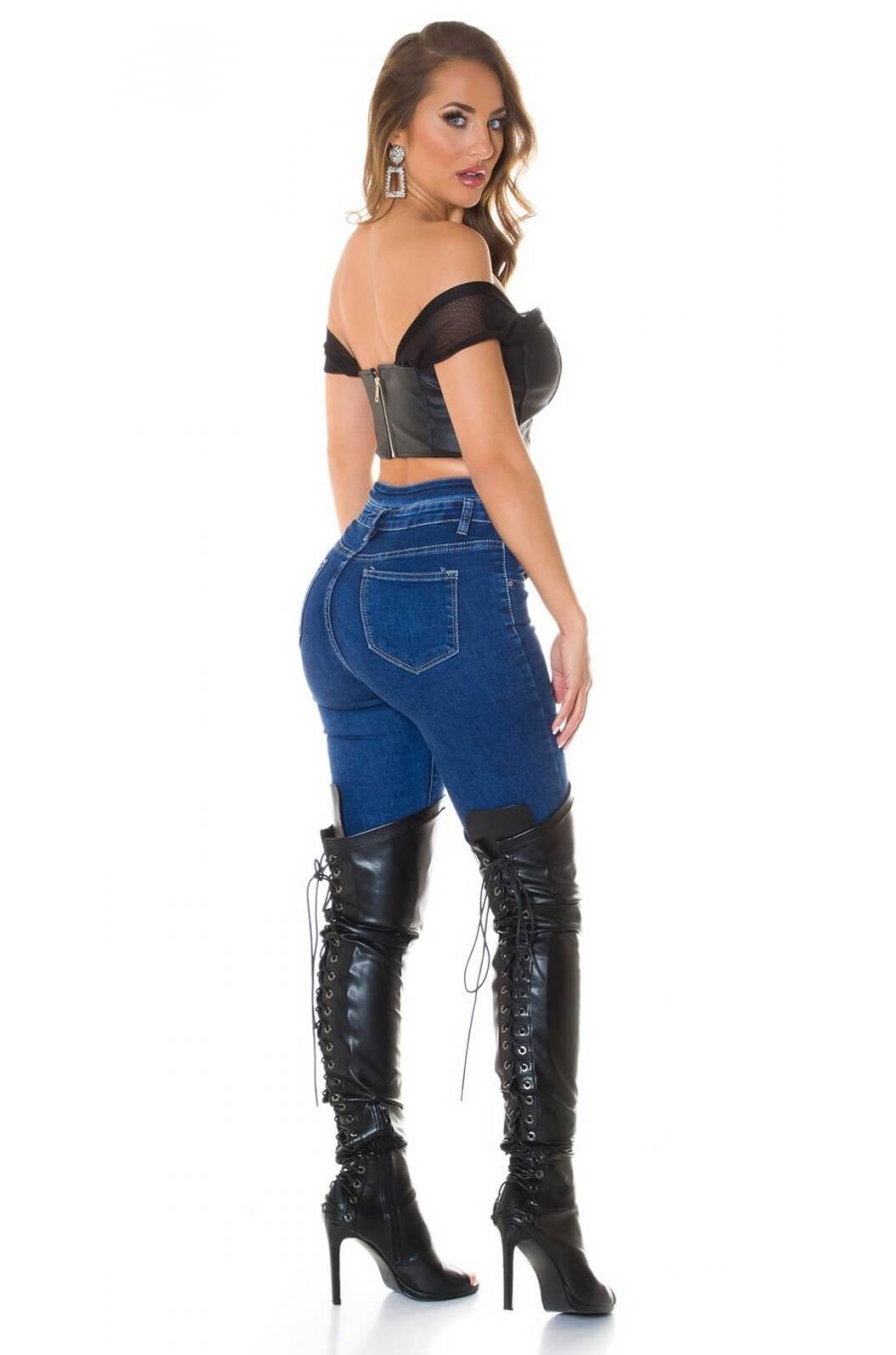 Crop top dama piele eco tip corset negru Mayla Crop top dama piele eco tip corset negru Mayla 4 - jojofashion.ro