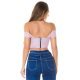 Crop top dama piele eco tip corset roz pal Mayla 3 - jojofashion.ro