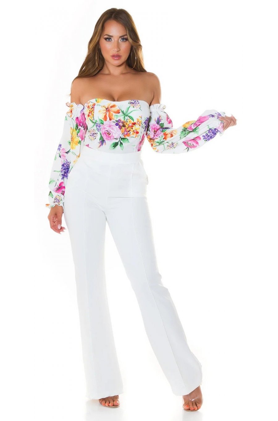 Top dama alb cu flori off shoulders Mazyne 3 - jojofashion.ro