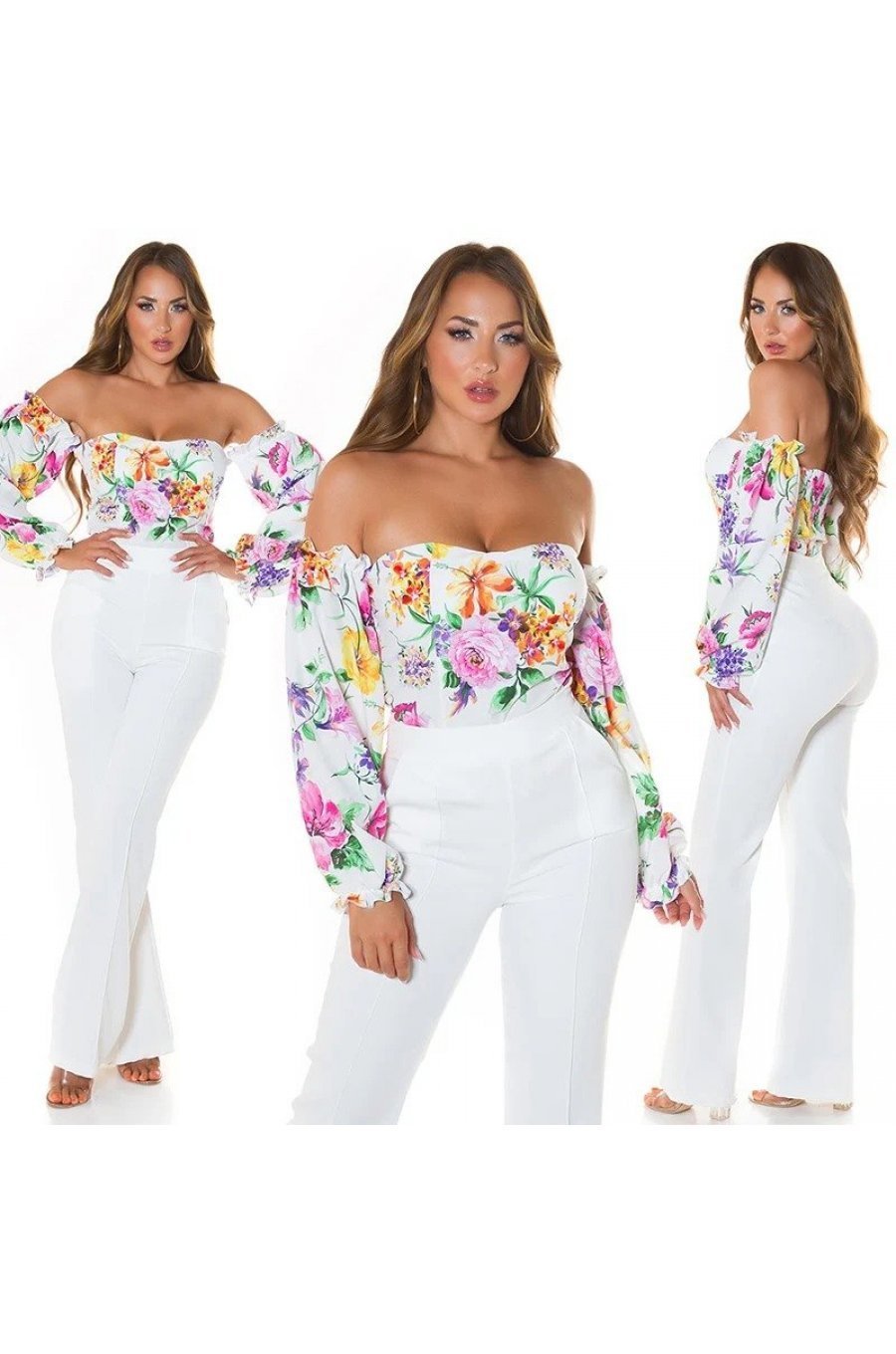 Top dama alb cu flori off shoulders Mazyne 4 - jojofashion.ro