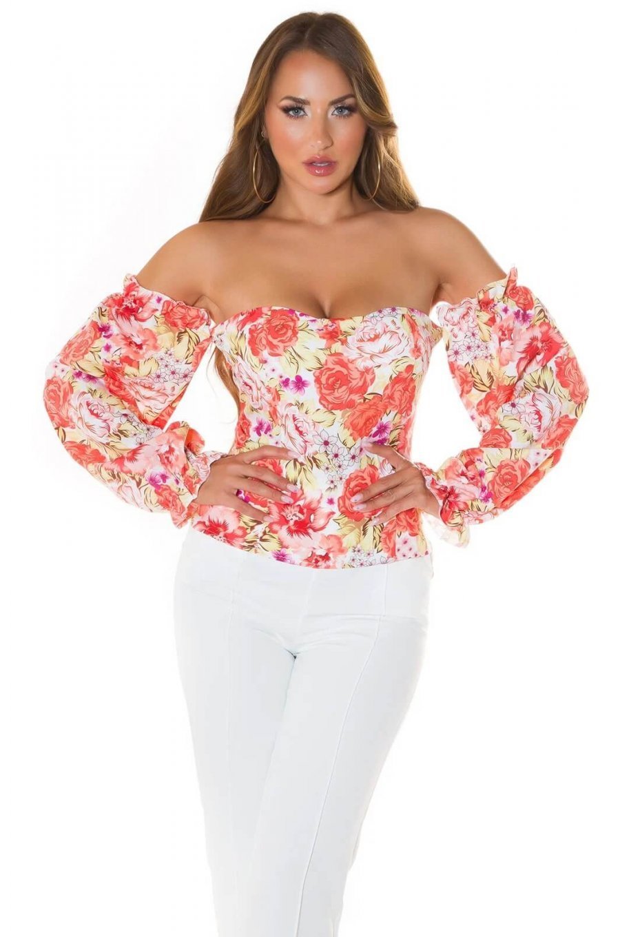 Top dama corai cu flori off shoulders Mazyne 1 - jojofashion.ro