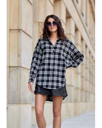 Camasi dama, Camasa dama alba cu carouri negre, oversize, JoleneR - jojofashion.ro