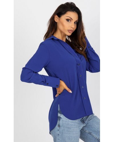 Camasi dama, Camasa dama asimetrica, din bumbac, albastra, cu maneca lunga, Camella - jojofashion.ro