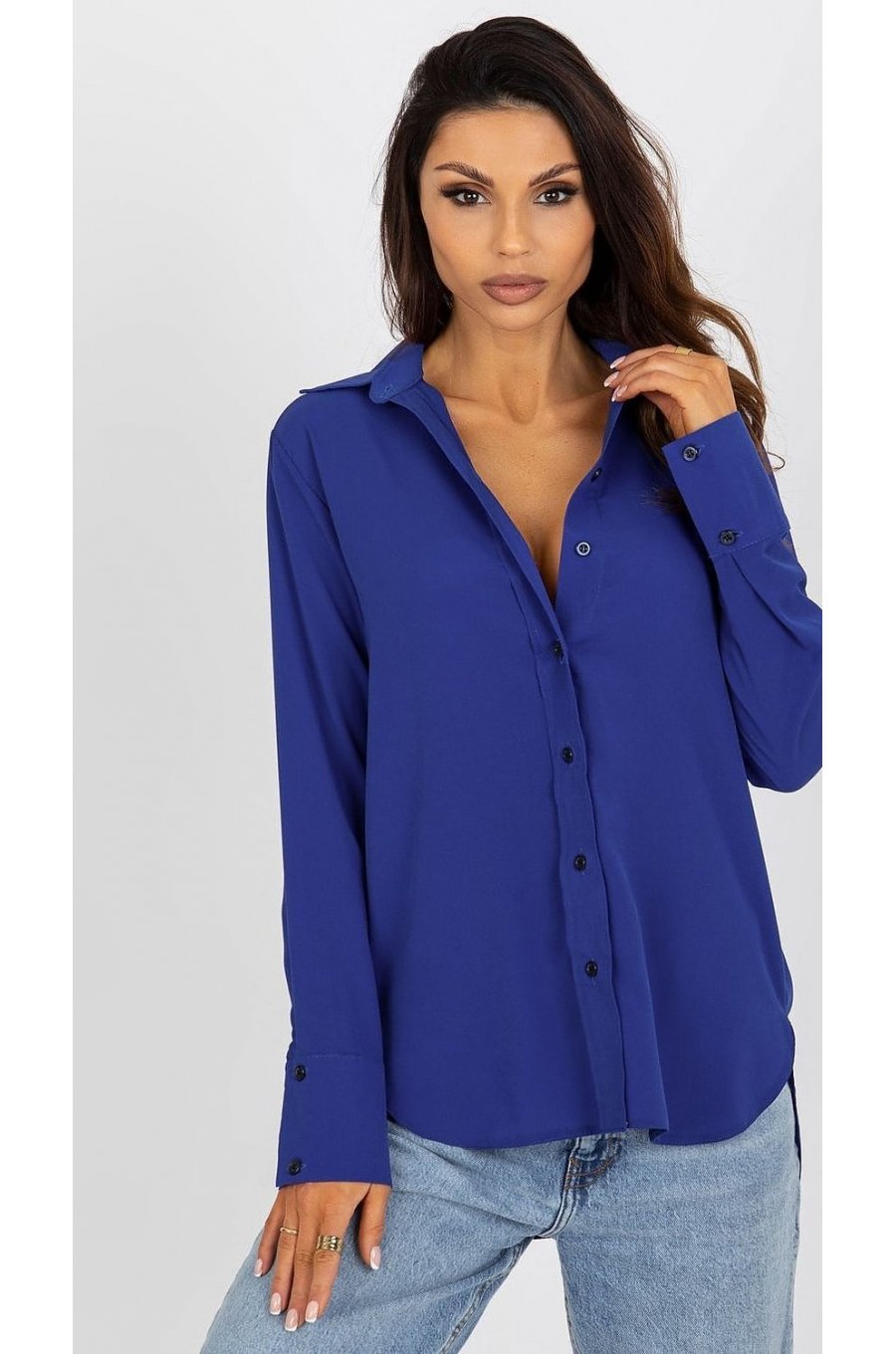 Camasa dama asimetrica, din bumbac, albastra, cu maneca lunga, Camella Camasa dama asimetrica, din bumbac, albastra, cu maneca lunga, Camella 3 - jojofashion.ro