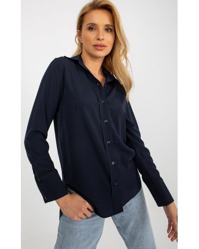 Camasi dama, Camasa dama asimetrica, din bumbac, bleumarin navy, cu maneca lunga, Camella - jojofashion.ro