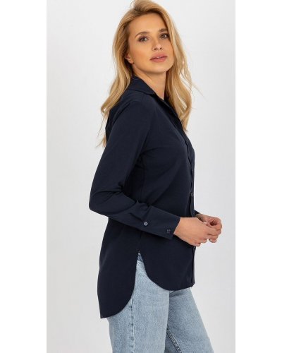 Camasi dama, Camasa dama asimetrica, din bumbac, bleumarin navy, cu maneca lunga, Camella - jojofashion.ro