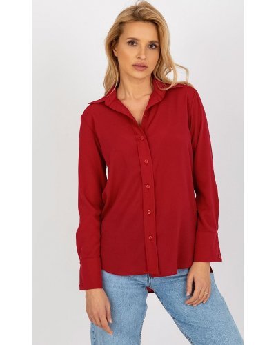 Camasi dama, Camasa dama asimetrica, din bumbac, rosie, cu maneca lunga, Camella - jojofashion.ro