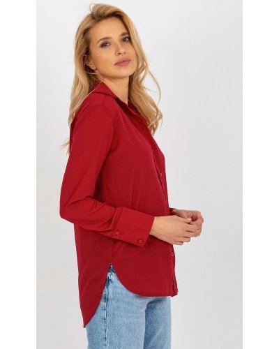 Camasi dama, Camasa dama asimetrica, din bumbac, rosie, cu maneca lunga, Camella - jojofashion.ro