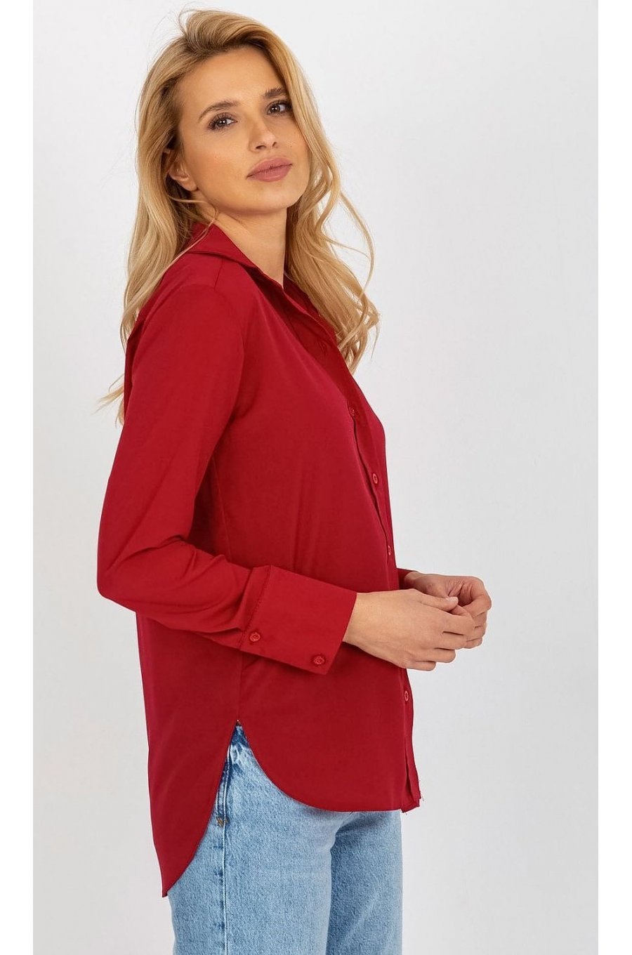 Camasa dama asimetrica, din bumbac, rosie, cu maneca lunga, Camella Camasa dama asimetrica, din bumbac, rosie, cu maneca lunga, Camella 2 - jojofashion.ro