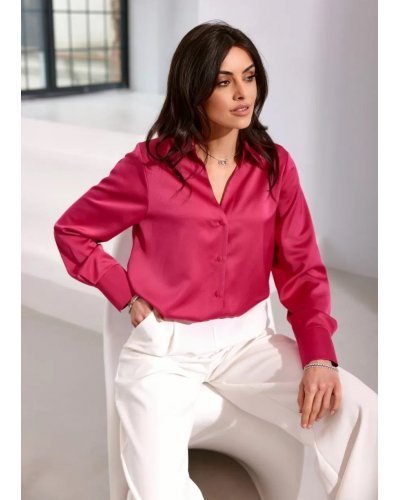 Camasi dama, Camasa dama boyfriend, din satin, rosie, cu maneca lunga, Marlee - jojofashion.ro