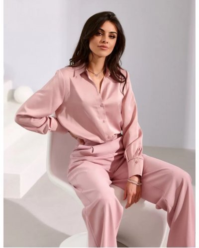 Camasi dama, Camasa dama boyfriend, din satin, roz pudra, cu maneca lunga, Marlee - jojofashion.ro