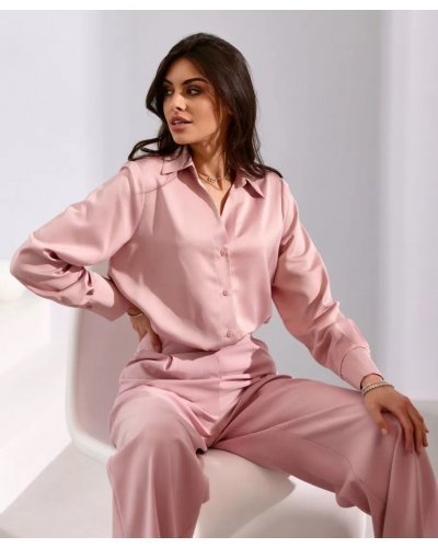 Camasi dama, Camasa dama boyfriend, din satin, roz pudra, cu maneca lunga, Marlee - jojofashion.ro