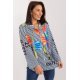 Camasa dama casual, alba cu dungi bleumarin si flori multicolore, Saleen 2 - jojofashion.ro