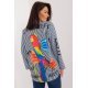 Camasa dama casual, alba cu dungi bleumarin si flori multicolore, Saleen 4 - jojofashion.ro
