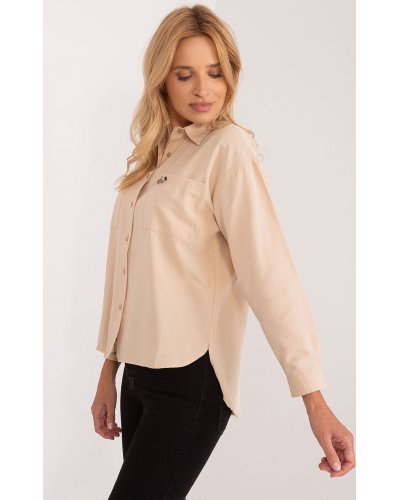 Camasi dama, Camasa dama clasica, din bumbac bej, cu maneca lunga, Crina - jojofashion.ro