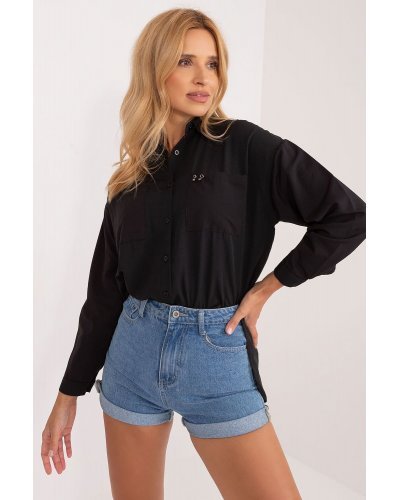 Camasi dama, Camasa dama clasica, din bumbac, neagra, cu maneca lunga, Crina - jojofashion.ro