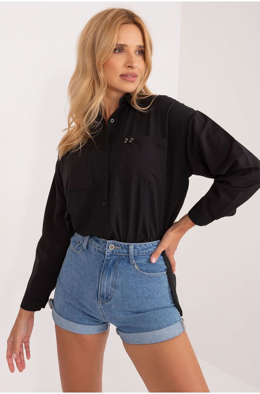 Camasa dama clasica, din bumbac, neagra, cu maneca lunga, Crina Camasa dama clasica, din bumbac, neagra, cu maneca lunga, Crina 1 - jojofashion.ro