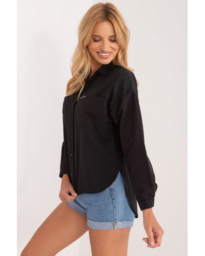 Camasi dama, Camasa dama clasica, din bumbac, neagra, cu maneca lunga, Crina - jojofashion.ro