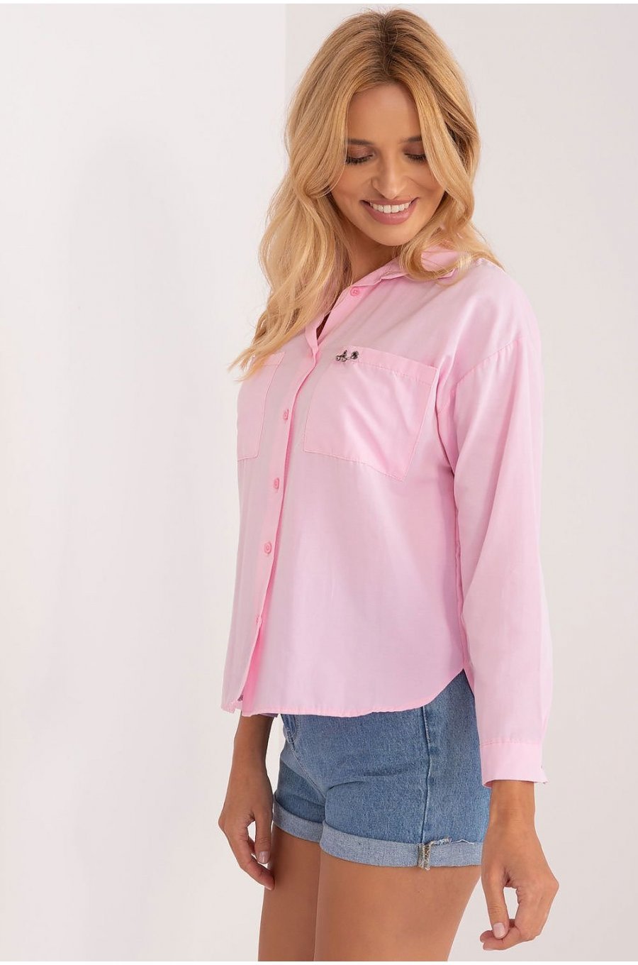 Camasa dama clasica, din bumbac roz pal, cu maneca lunga, Crina 3 - jojofashion.ro