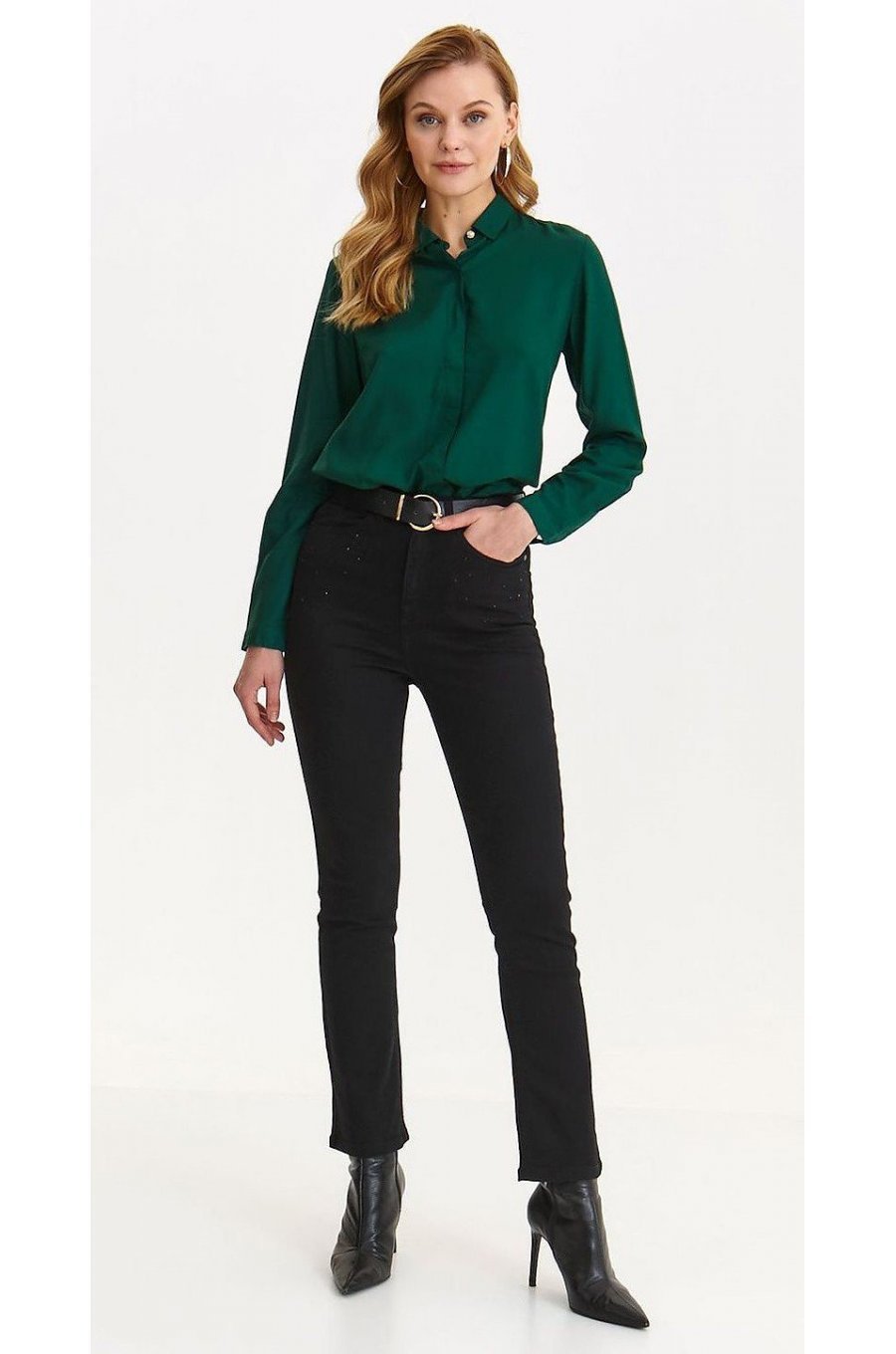 Camasa dama clasica, din vascoza, verde, cu maneca lunga, Ziran Camasa dama clasica, din vascoza, verde, cu maneca lunga, Ziran 3 - jojofashion.ro