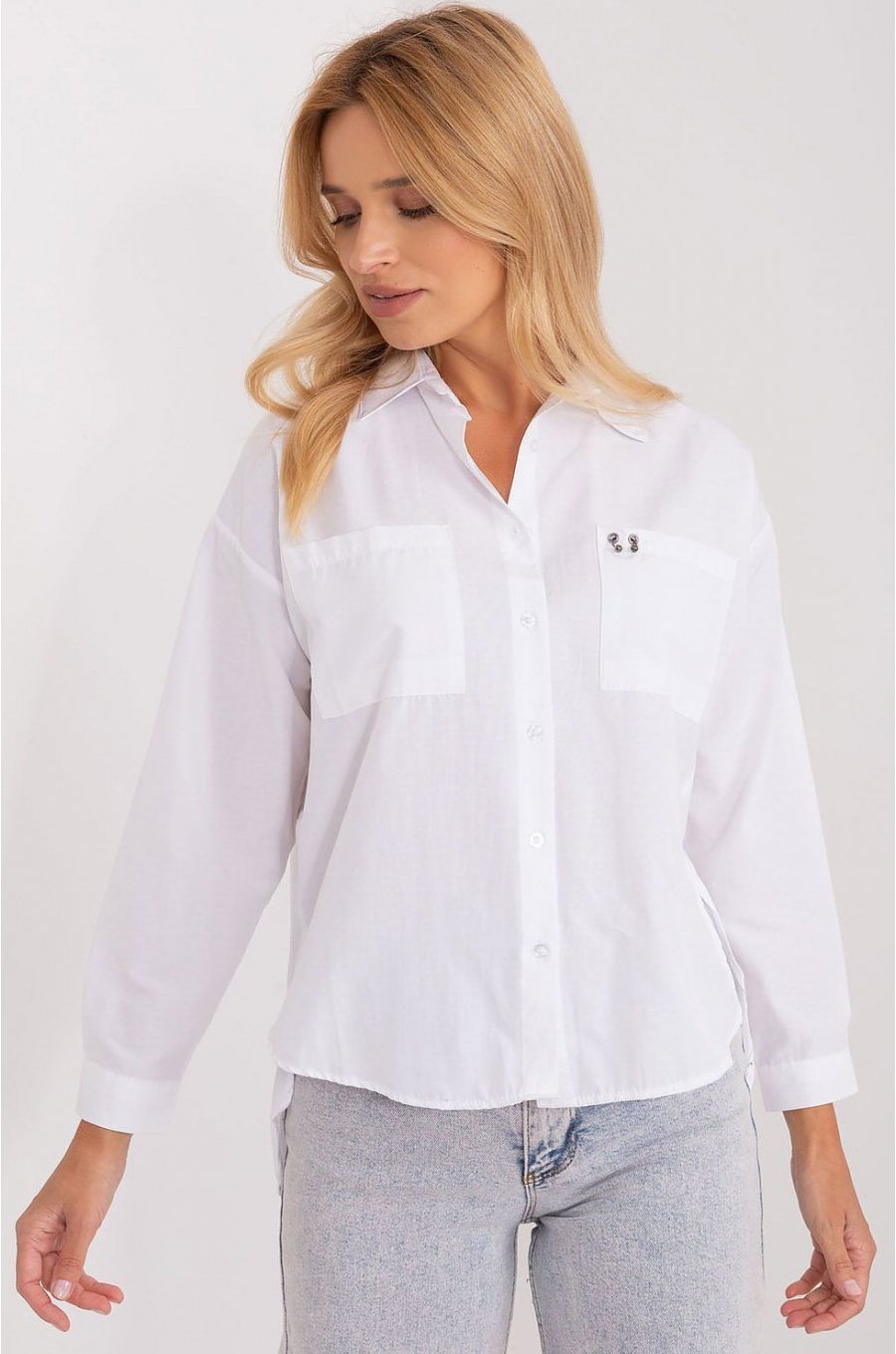Camasa dama clasica, din bumbac, alba, cu maneca lunga, Crina 1 - jojofashion.ro