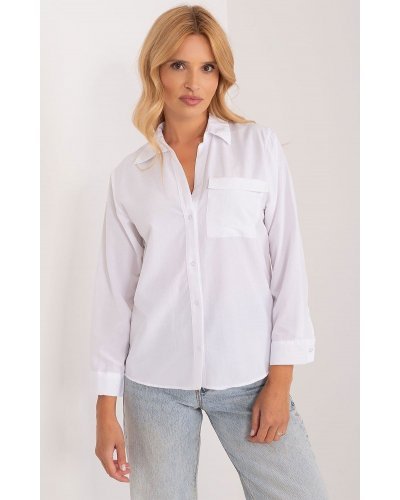 Camasi dama, Camasa dama, din bumbac, alba, cu maneca lunga, Hassine - jojofashion.ro