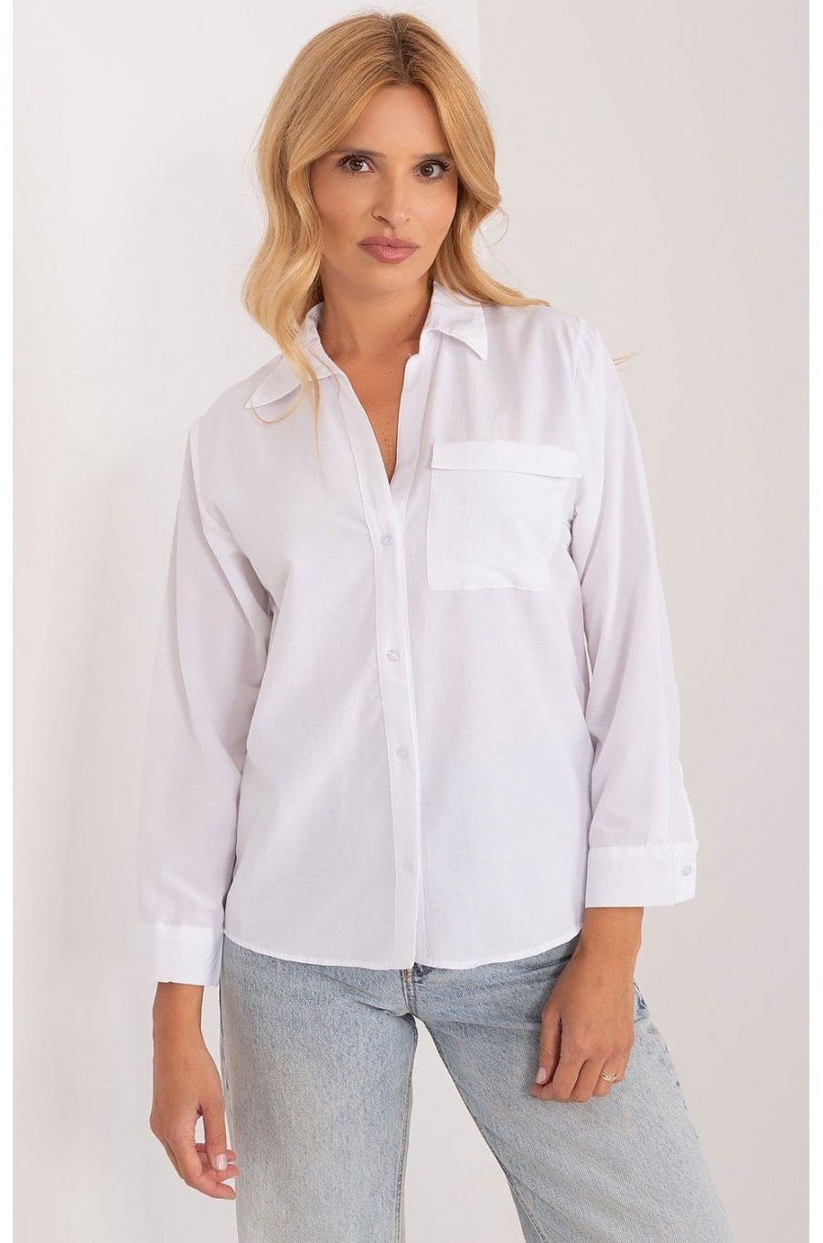 Camasa dama, din bumbac, alba, cu maneca lunga, Hassine Camasa dama, din bumbac, alba, cu maneca lunga, Hassine 1 - jojofashion.ro