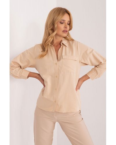 Camasi dama, Camasa dama, din bumbac, bej, cu maneca lunga, Hassine - jojofashion.ro