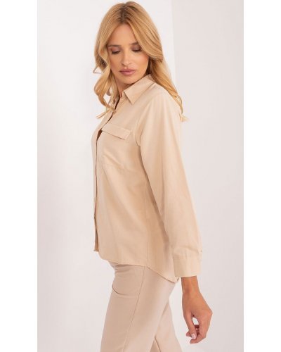 Camasi dama, Camasa dama, din bumbac, bej, cu maneca lunga, Hassine - jojofashion.ro