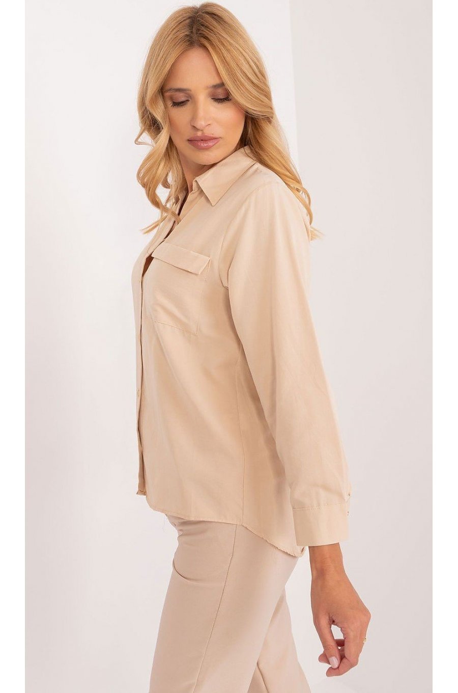Camasa dama, din bumbac, bej, cu maneca lunga, Hassine Camasa dama, din bumbac, bej, cu maneca lunga, Hassine 2 - jojofashion.ro