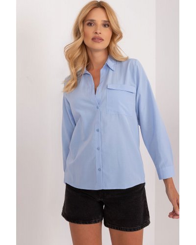 Camasi dama, Camasa dama, din bumbac, bleu, cu maneca lunga, Hassine - jojofashion.ro