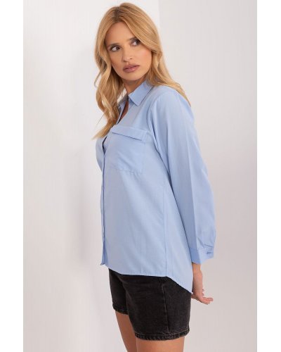 Camasi dama, Camasa dama, din bumbac, bleu, cu maneca lunga, Hassine - jojofashion.ro