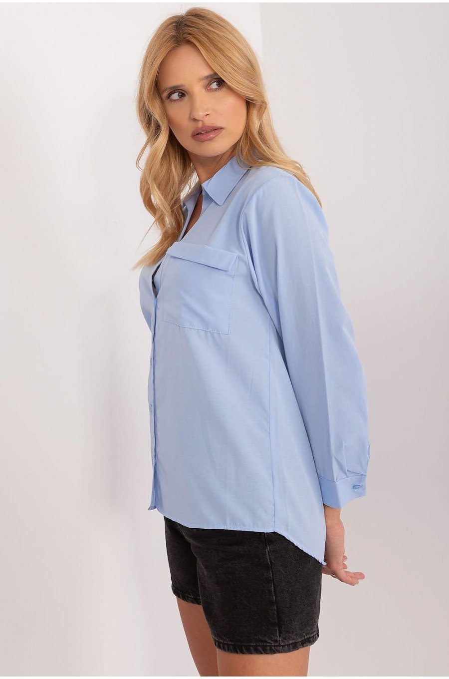 Camasa dama, din bumbac, bleu, cu maneca lunga, Hassine Camasa dama, din bumbac, bleu, cu maneca lunga, Hassine 2 - jojofashion.ro