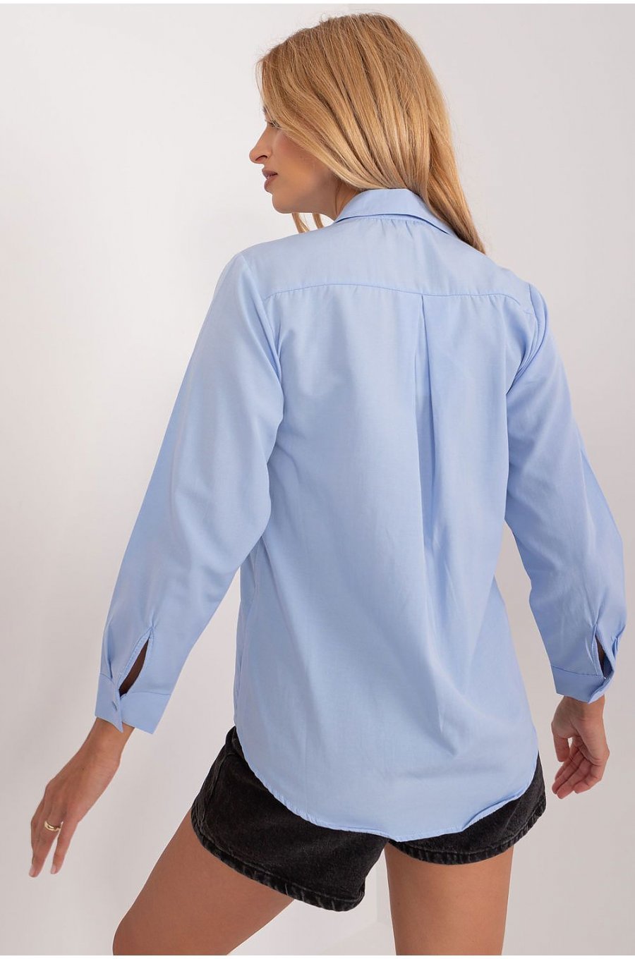 Camasa dama, din bumbac, bleu, cu maneca lunga, Hassine Camasa dama, din bumbac, bleu, cu maneca lunga, Hassine 3 - jojofashion.ro