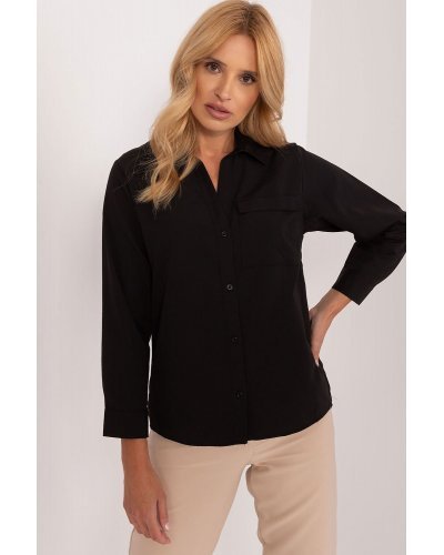 Camasi dama, Camasa dama, din bumbac, neagra, cu maneca lunga, Hassine - jojofashion.ro